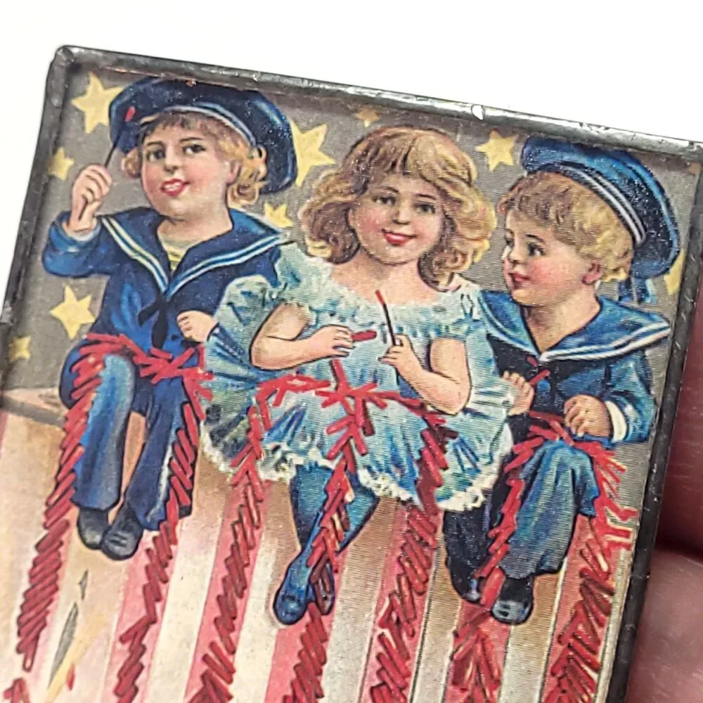 Lisa Hindsley Schureman Signed 1999‎ July 4th Stamp Pin BlueHouse Flag Sparklers